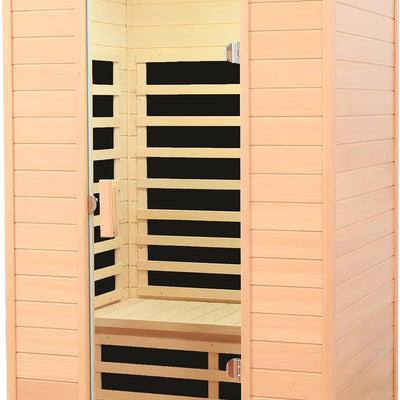 2 Person Low EMF Far Infrared Sauna, 5 Heating Panels, 1500W/120V, Canadian Hemlock Indoor Sauna with Bluetooth Speakers, Reading Lights, Roof Vent, Tempered Glass